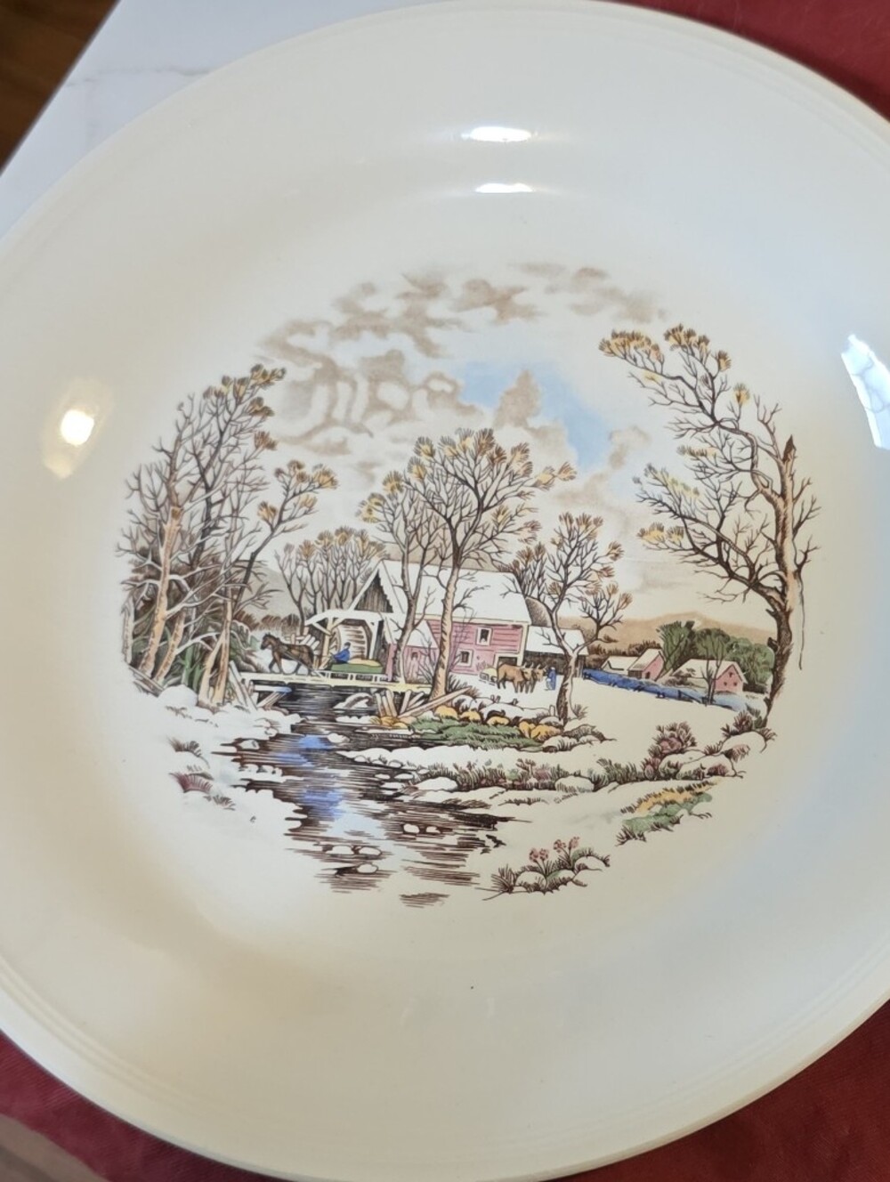 Edwin M. Knowles China Co Classic Winter Cottage Ceramic Serving Bowls - Cream